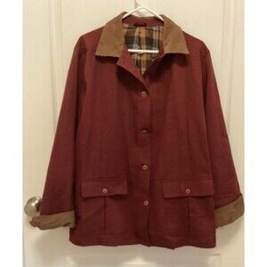Cotton Flannel Lined Cord Cuffs & Collar Ladies Jacket  Size XL Color Red/Brown